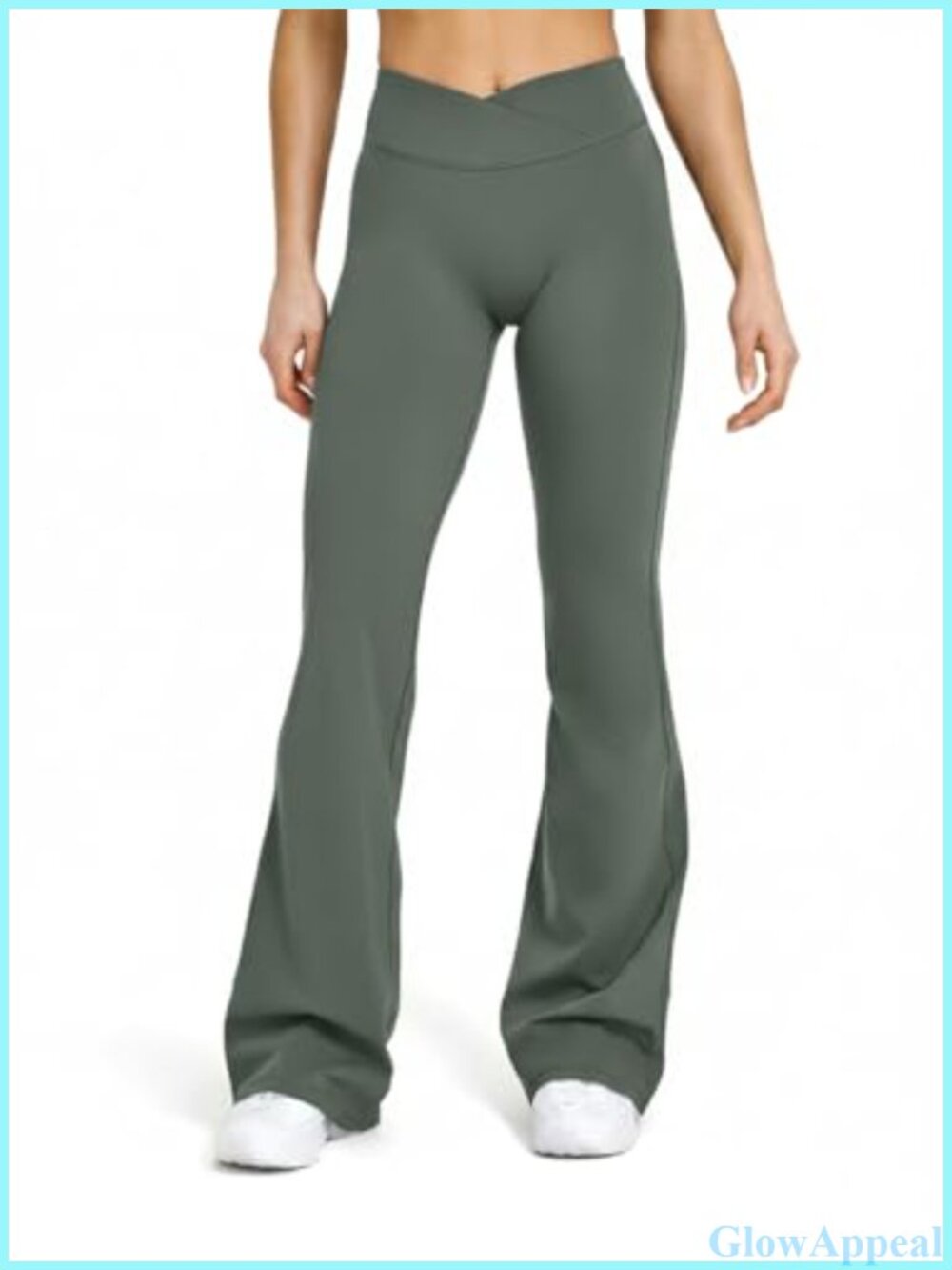 Crossover Waist Flare Leggings High Rise Yoga Pants Nylon Spandex